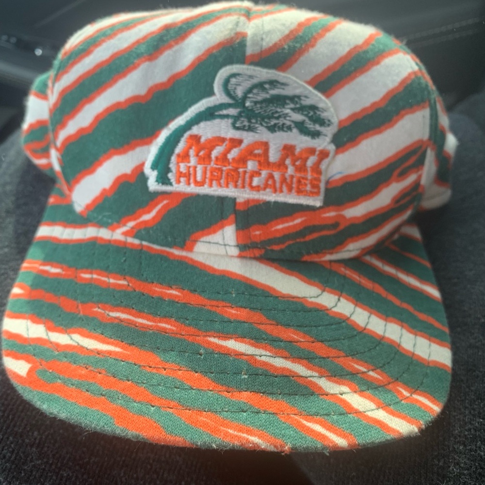 Vintage Miami Hurricane- Vibrant Green and Orange Striped Hat for Bold Style